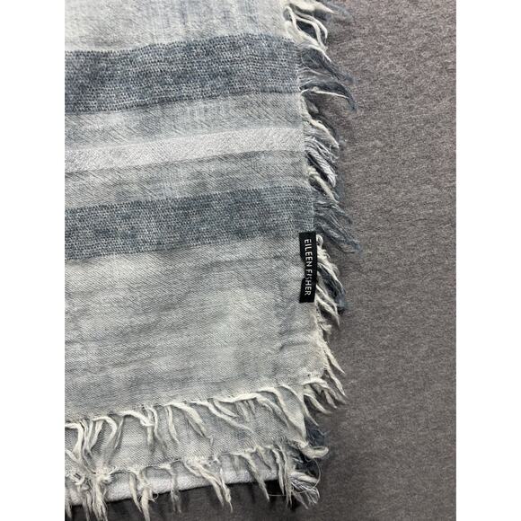 Eileen Fisher Wrap Scarf Linen Blend 78”x13.5” Blue Coastal Striped Fringed - Picture 4 of 5
